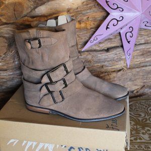 FREE PEOPLE SUNBELT SUEDE/LEATHER SADDLE ANKLE BUCKLE BOOT